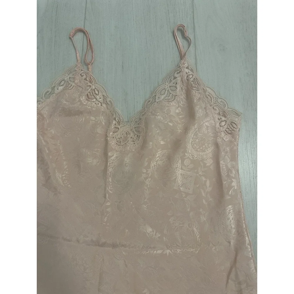 Vintage Victoria's Secret Satin Sleep Slip Sz S Pink - Gold Label - Lace Detail‎